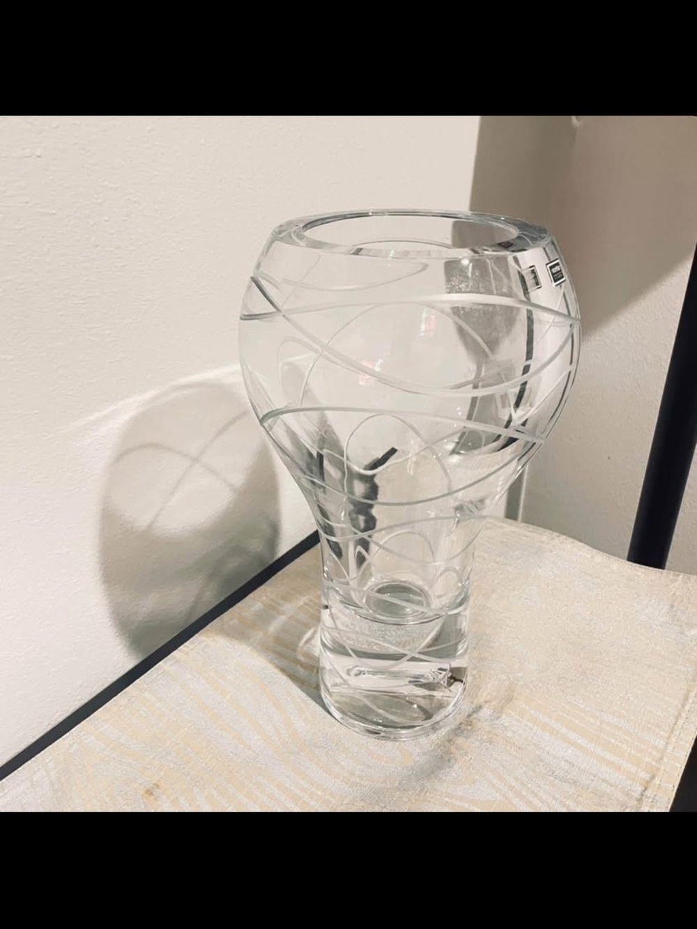 Nambe Clear Etched Swirl Glass Vase